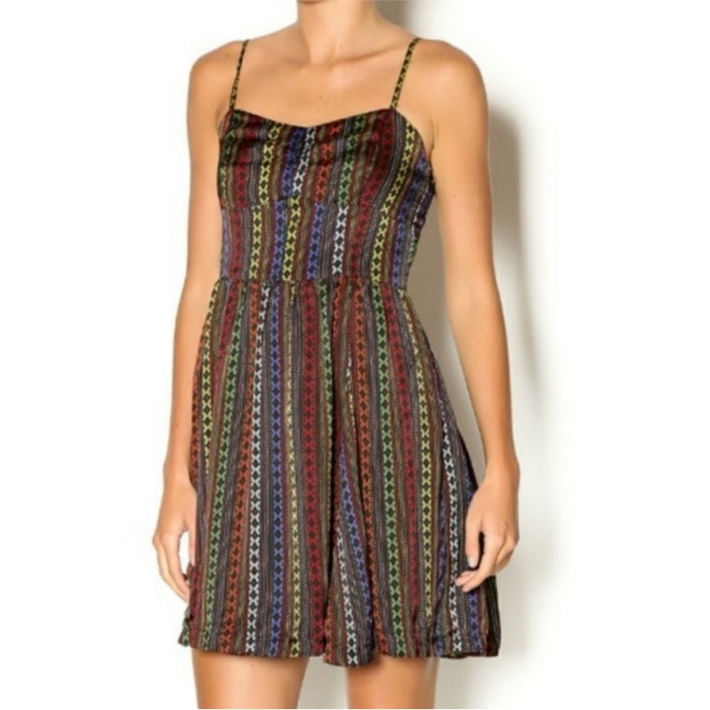 Rainbow Tribal Print Striped Mini Dress